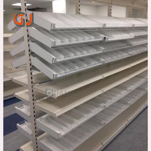 מערכת מדפים מודולרית של בית מרקחת עם מגירות אחסון נשלפות ומחלקי אקריליק מלוכסנים מדפי תצוגה למשטח עבודה רפואי - Product Image 4