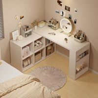 Bureau d'angle en bois blanc en forme de L, moderne, gain de place, écologique, avec tiroir et rangement ouvert, facile à assembler pour les bureaux à domicile et les chambres.