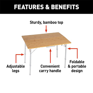 Portable <strong>Folding</strong> Bamboo <strong>Table</strong> With Adjustable Height Aluminum <strong>Legs</strong> <strong>for</strong> Camping Picnic or Home Furniture <strong>Table</strong> - Product Image 5