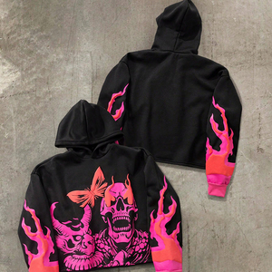 Sudadera con capucha informal de manga larga para hombre, sudaderas con capucha de algodón con cuello redondo y diseño 3D de calavera escupir de <span class=keywords><strong>terror</strong></span> rosa para invierno - Product Image 3