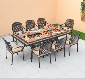 Gril électrique domestique Table de barbecue à double four sans fumée avec motif de carreaux et ensemble de table à manger en fonte d'aluminium - Product Image 2