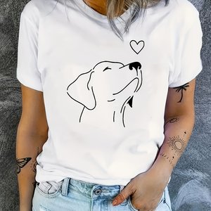Camiseta deportiva con cuello redondo y estampado de perro, camisetas informales de manga corta para correr, ropa deportiva estética para mujer - Product Image 5