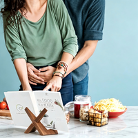 Support de livre de recettes design croisé - Texture bois, porte-recettes en bois - Présentoir multifonctionnel, décoration de comptoir de cuisine