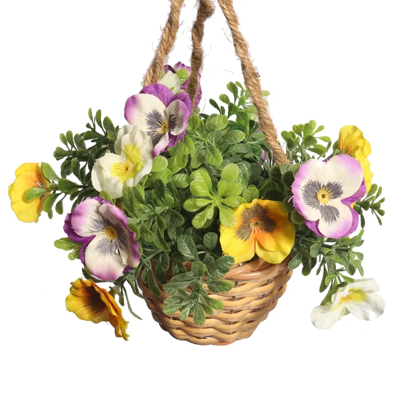 High quality plastic artificial flowers with hanging basket artificial flower for wall shop garden decoration