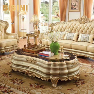 Sofá de Madera Estilo Americano con Detalles Florales Tallados, Asientos Tapizados en Cuero para Áreas Pequeñas de Lujo - Product Image 1