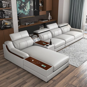 Muebles de Sala de Estar Económicos 2023, Sofás Seccionales en Forma de L, Juego de Sofás de Cuero con Mesa Funcional Personalizable - Product Image 4