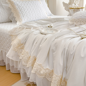 Juego de Ropa de Cama de 4 Piezas con Volantes Delicados y Bordado de Encaje Estilo Francés, Color Blanco Puro, para Primavera y Verano 2026 - Product Image 5
