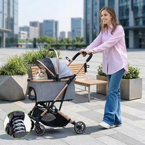 Poussette de voyage pour animaux de compagnie légère et écologique, toutes saisons, pour chiens de taille moyenne, 4 roues, tout-terrain, pliable, robuste, capacité de 15 kg - Product Image 1