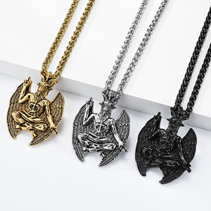 yunnique retro mystery goat necklace, men's punk dark style Buffet <b>titanium</b> steel necklace, colorfast jewelry. - Product Image 2