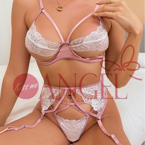 BEIJO-ME ANJO melhor venda Quente do laço cor contraste costura exposta mama com underwire push up mulheres sexy sutiã e calcinha conjuntos - Product Image 4