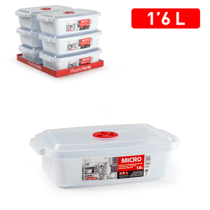 Contenitore per Microonde Plasticforte 1.6 L, Piatto Rettangolare per Conservazione Alimenti, Durevole e Riutilizzabile per Organizzazione Domestica - Product Image 1