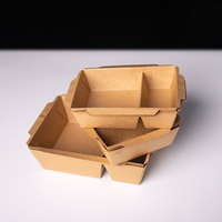 Op maat bedrukte milieuvriendelijke kraftpapieren lunchbox met matte laminatie, dubbele compartimenten, geschikt voor sushi, noedels en kauwgomverpakkingen