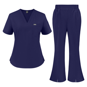 Wholesale Scrubs Set Nurse Uniform V Neck Pocket <b>Top</b> Flare Pants Soft Stretch Fabric Hospital Workwear for Clinic Staff - Product Image 3