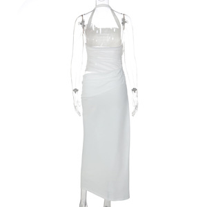 Viviblook Z228DS02 Vestido de verano para mujer, elegante, con decoración floral, malla transparente, cuello halter, ajustado, para fiesta de noche - Product Image 3