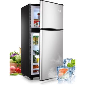 Mini-réfrigérateur-congélateur Krjb adapté, 3,5 pi³, 2 portes, argent, noir, bleu, compact, avec étagères amovibles, refroidissement direct - Product Image 1