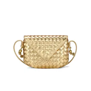 Vendita calda in pelle sintetica da donna alla moda oro argento pochette intrecciata a tracolla borsa a tracolla borsa a borsetta