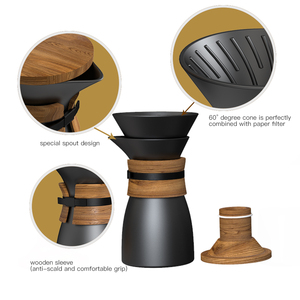 DHPO vidrio de borosilicato alto verter sobre cafetera juego de cerámica portátil y gotero con funda de madera y tapa para regalo - Product Image 6