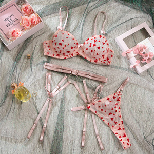 New Arrival Transparent <b>Red</b> Heart Pattern Lingerie <b>Set</b> Sexy French Style <b>Underwear</b> <b>Set</b> for Girls - Product Image 6
