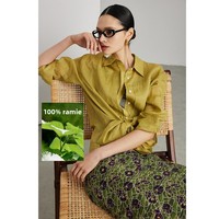 Kemeja 100% Ramie untuk Wanita Elegan Warna Solid Lengan Panjang Kancing Depan Blus Kasual Longgar Pakaian Musim Panas 2026