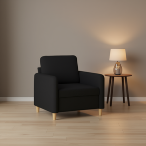 Poltrona in Tessuto Nero 100% Poliestere, Design Contemporaneo per Soggiorno, Gambe in Legno, Sedia Moderna per il Relax - Product Image 2