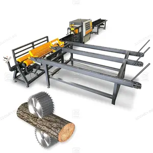 Máquina de sierra de hoja múltiple de troncos redondos de automatización, sierra de cinta para trabajo de madera, máquina cortadora de troncos, sierra de Panel de mesa deslizante