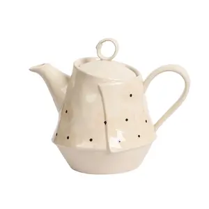 Conjunto de molhador de cerâmica retrô, alto copo de cerâmica de cor bege para chá