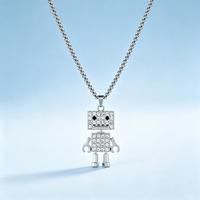 Collier en zircon robot articulé style Hip-hop terreux et cool, tendance, unisexe, pendentifs personnalisés pour couple, en alliage, avec chaîne, coffret cadeau, pour pull
