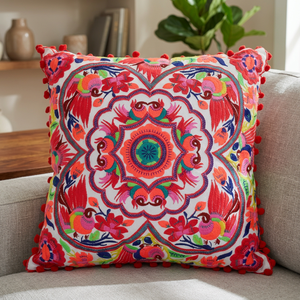 2018 Latest Design Square Cotton Handmade Cushion Cover Customized Embroidery Multicolor Plain Style High Quality Wholesale - Product Image 2