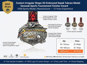 Medalla Deportiva Personalizada de Aleación de Zinc con Diseño 3D de Cogollera en Relieve, Medalla de Competición de Tchoukball con Cordón con Estampado Tribal - Product Image 3