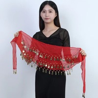 Cinturón de cintura sexy para danza del vientre, con decoración de 72 monedas, pañuelo de cadera para danza india, sarong, cinturón de gasa de tres capas, fular para la cadera