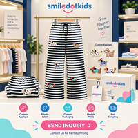 Smiledotkids Pantalons de jogging personnalisés pour enfants, broderie de chien rayé, taille à cordon, OEM ODM, vente en gros pour tout-petits
