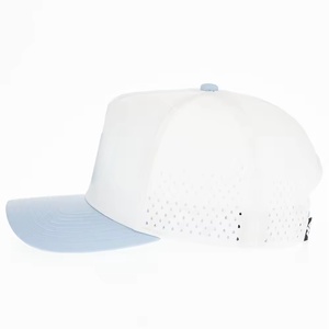 Custom 3D Puff <b>Print</b> Structured Golf Cap White Blue Polyester Plaid Curved Brim Laser Perforated Snapback Wholesale - Product Image 3