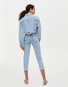 Ripped mom jeans vintage distressed bleach wash women denim capris jeans - Product Image 4