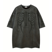 T-shirt à manches courtes pour homme, style américain rétro, thème sombre, motif de lettres brodées, tendance hip-hop, décontracté, polyvalent