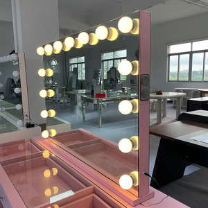 Bureau de toilette <span class=keywords><strong>rose</strong></span> moderne avec grand tiroir, 15 lumières LED, haut-parleur Bluetooth et 3 modes d'éclairage pour chambre et dressing - Product Image 6
