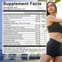 Gouttes Liquides de Phosphatidylsérine 60ml Avec Vitamine B6, Oméga-3, Magnésium, L-Théanine, Ashwagandha et Ginseng – Complément d'Extraits de Plantes
