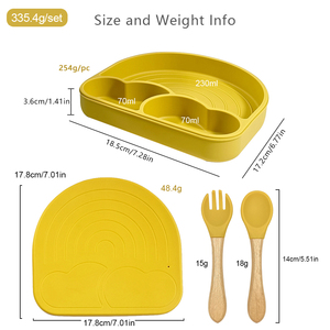 Ensemble <span class=keywords><strong>de</strong></span> vaisselle pour tout-petits en silicone <span class=keywords><strong>de</strong></span> qualité alimentaire, assiette antidérapante pour bébé avec ventouse, forme arc-en-ciel, assiette compartimentée - Product Image 4