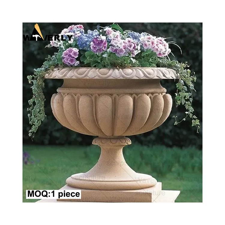 Big Antique Roman Hand Carevd Marble Flowerpots Urn Planters Vase Outdoor Large Garden Granite Stone Flower Pots And Planter