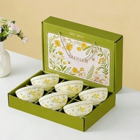 Ensemble de bols et assiettes en céramique à motif floral rétro, style luxe léger, idéal pour les cadeaux d'affaires, les remerciements, les team building et les fêtes.