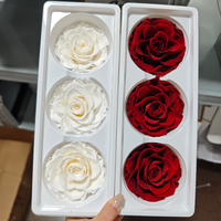 Lot de 3 boîtes cadeaux de fleurs éternelles, têtes de roses préservées de 7-8 cm, arrangements floraux, décoration de mariage