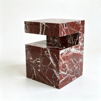 Table d'appoint carrée en marbre rouge naturel haut de gamme, design géométrique moderne découpé, mobilier de luxe pour salle à manger, chambre et maison