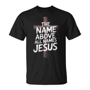 T-shirt chrétien noir pour hommes avec inscription « Le nom au-dessus de tous les noms Jésus » - Product Image 1
