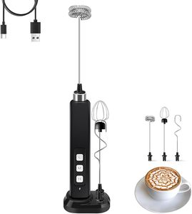 Mousseur à lait rechargeable portatif avec 3 fouets amovibles en acier inoxydable, 3 vitesses réglables, mélangeur de boissons, <span class=keywords><strong>fouet</strong></span> pour café - Product Image 1