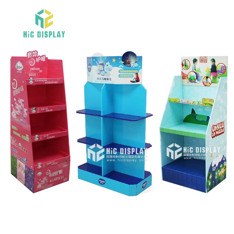 Retail Promotional Pos Custom 3 Tier Pop Up Cardboard Paper Educational Toy Floor Display Stand Kinds Toys Cardboard Shelf Stand
