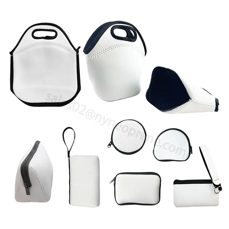 Taşınabilir neopren fermuarlı kozmetik çanta özel neopren yemek çantası çanta boşlukları beyaz sublime