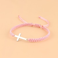 Bracelet tressé ajustable en acier inoxydable avec breloques, vente en gros, bracelets croix colorés tendance pour femmes, bijoux religieux classiques