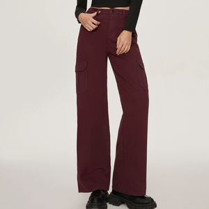 OEM OED femmes Bourgogne taille haute ample Baggy jambe large coton <span class=keywords><strong>jean</strong></span> avec fermeture éclair Rivet Cargo poche décontracté imprimé formel - Product Image 1