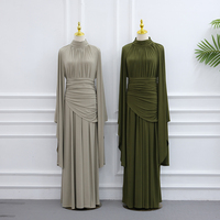 Abaya islamique pour femmes, robe musulmane de couleur unie, élégante, col haut, robe modeste, manches longues évasées, taille froncée, robe pour femmes musulmanes