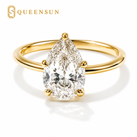 Bague de fiançailles QUEENSUN IGI Classic Pear Cut 1Ct en diamants de laboratoire, or blanc pur 18 carats plaqué platine, pour mariage et anniversaire