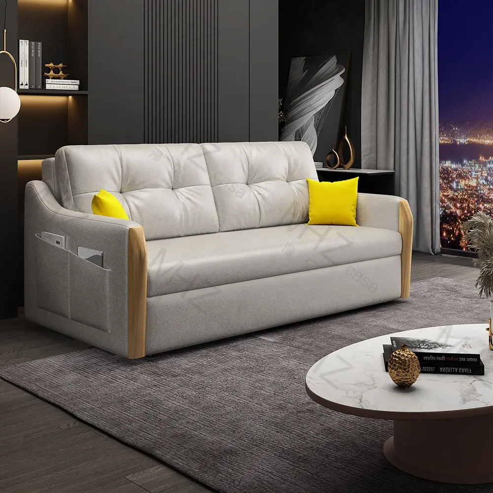 Sofá-cama de madeira maciça para sala de estar, sofá-cama duplo retrátil multifuncional dobrável e dupla utilização, personalizável